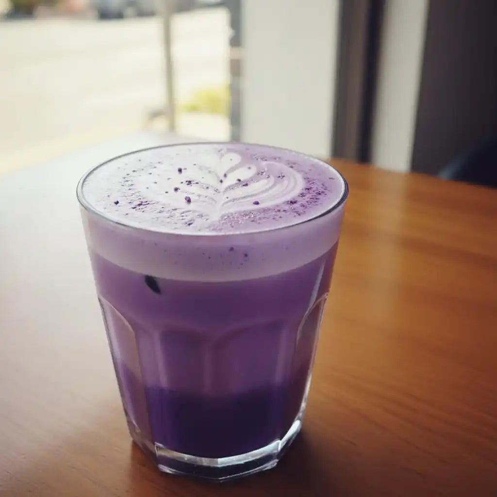 Photo du latte à l'Ube de Coline, partagée dans son avis 5 étoiles sur la poudre MyUbe