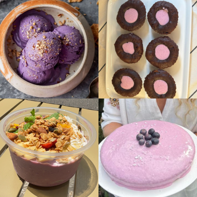 Illustration de la rubrique Idées de recettes MyUbe, inspirant des créations à base de poudre d’Ube naturelle et colorée.